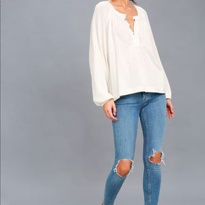 Free People Acadia White Long Sleeve Henley Top S